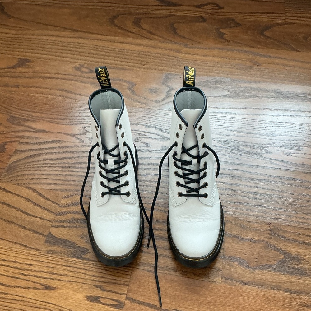 Dr. Martens White Combat Boots with Black Laces
